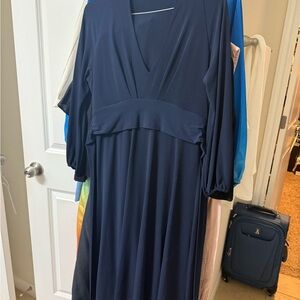 Moda International Blue V-Neck Bishop Sleeve Sundress